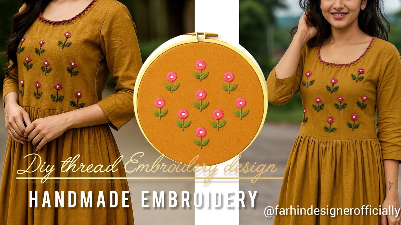 Easy And Beautiful ✨Thread Embroidery Design// On Dresses #farhindesingner #embroidery 