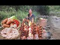 Chicken wing roast with Hot spicy chili recipe for dinner, Survival cooking in forest