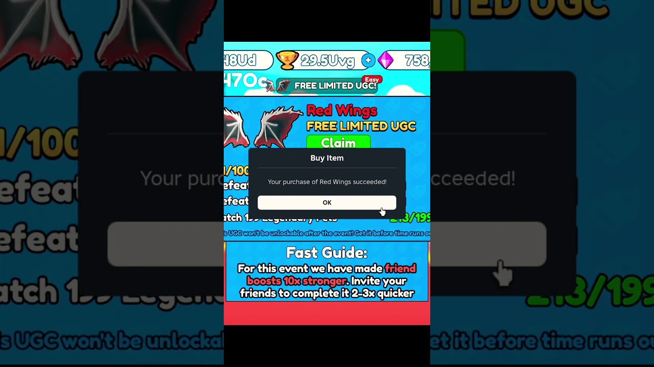 SNIPED #47/100 Red Wings in Punch Simulator 