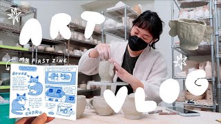 ART VLOG 🍙 making my first zine, handbuilding ceramics, + cooking!