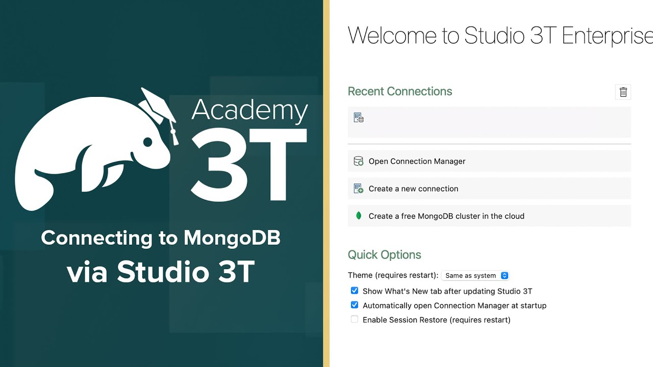 MongoDB 101_L3-E1 » Connecting to MongoDB via Studio 3T