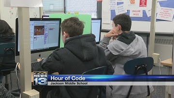 Kids learn computer science at Hour of Code event