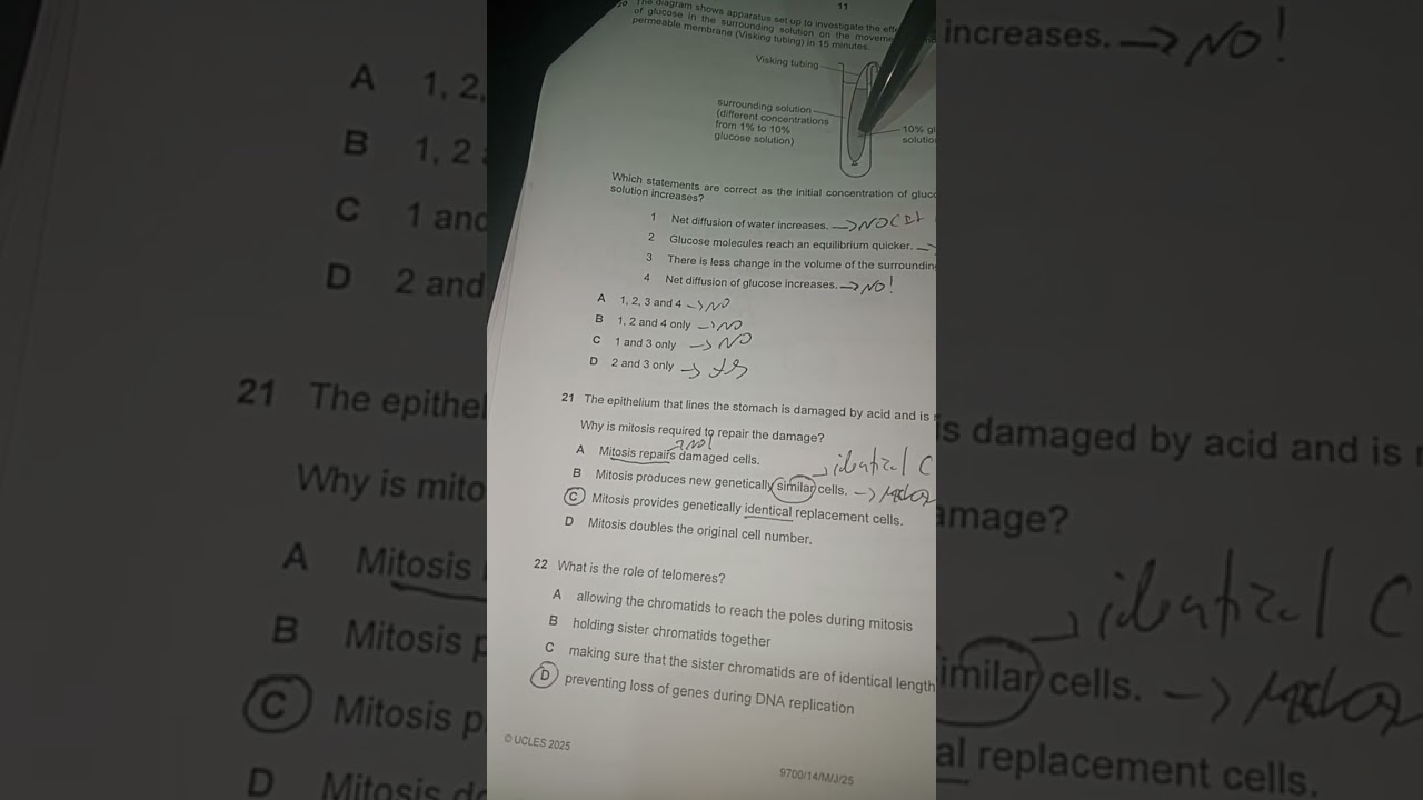 Biology AS and A Level paper 1 (var 2) May/June 2025 (questions 20 and 21)