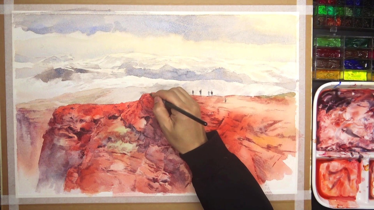 东方水彩实录｜赤红岩壁写生| Oriental Watercolor Documentary: Red Cliff & Mountain Rendering Skills Breakdown#风景水彩