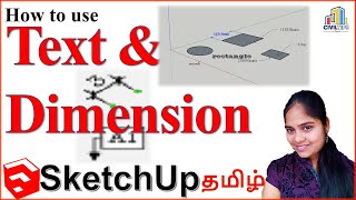 Google Sketchup In Tamil தமழText Tool-How To Create And Modify Text & How To Use Dimension Tool