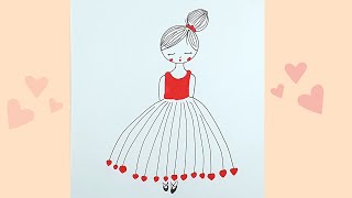 رسم بنت كيوت تلبس فستان | رسم سهل