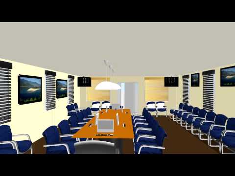 Conference Room rendering with multiple displays, cameras, and control system