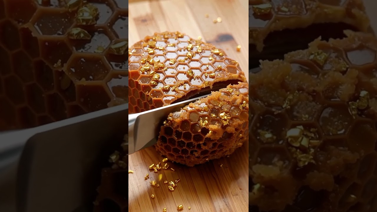Satisfying Honeycomb Toffee Slice in Slow Mo  