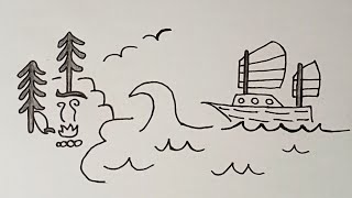 How to draw a ship sailing to the shore | Simple Drawing