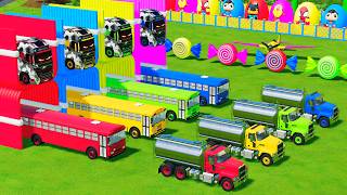 VOLKSWAGEN, MCQUEEN, MERCEDES FIRE TRUCK VEHICLES TRANSPORTING &amp; FORD POLICE CARS 80 FS22