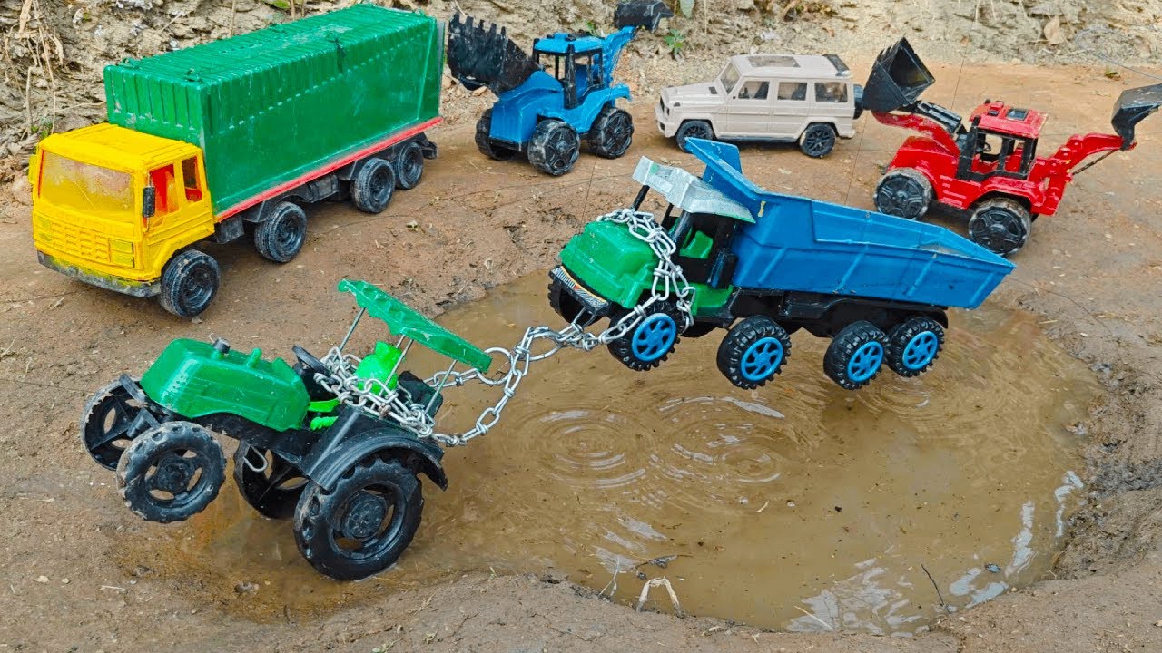 New TATA Dumper Truck Mud Water Accident Pulling Out Mahindra Tractor | Cartoon Video | JCB Cartoon