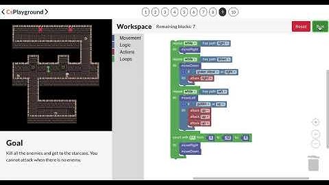 Blockly Game - Dungeon 09 - Fewer blocks version - [STEM Coding and Games - CS Playground]