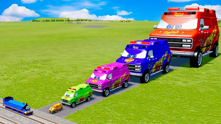 Big & Small Colors Ambulance Lightning Mcqueen vs Train Thomas | BeamNG.Drive