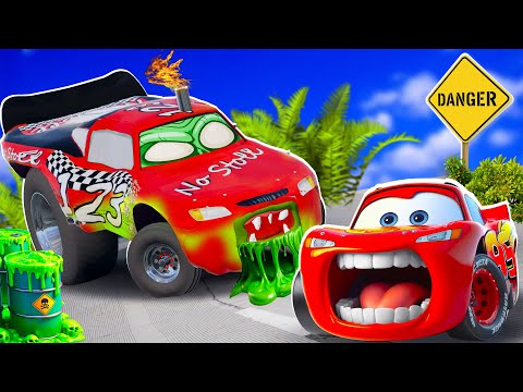 Big & Small:McQueen and Mater VS Todd Marcus Mega ZOMBIE slime cars in BeamNG.drive