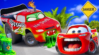 Big & Small:McQueen and Mater VS Todd Marcus Mega ZOMBIE slime cars in BeamNG.drive