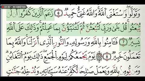 سورة التغابن مكتوبة للشيخ القارئ ياسين الجزائري برواية ورش عن نافع