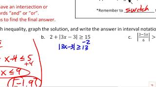 1.7 PART 2 Absolute Value Equations and Inequalities