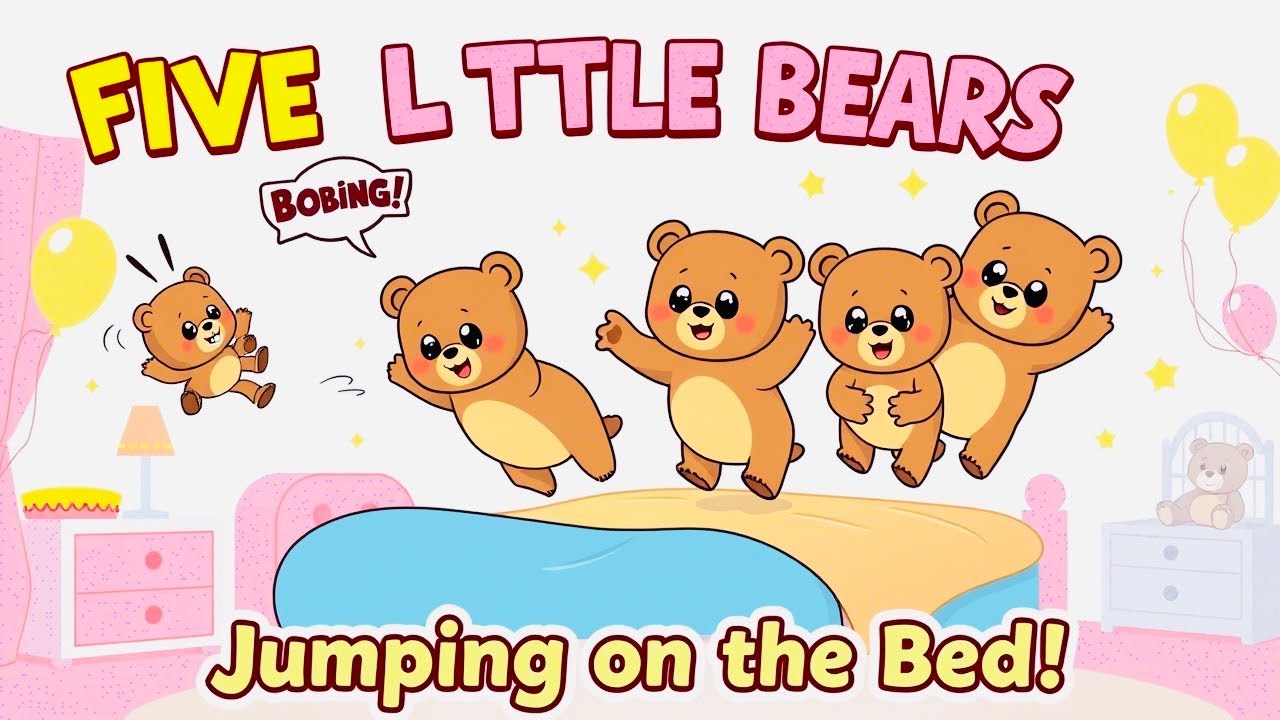 Five Little Bears Jumping on the Bed | Nursery Rhymes for Kids | 3D ...