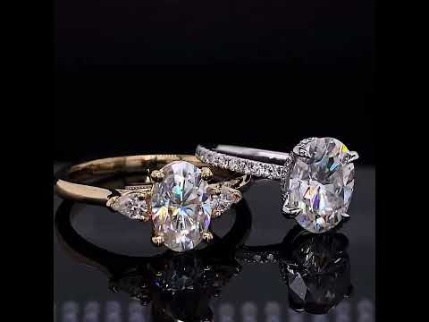 Oval & Pear Moissanite Cathedral 3-Stone Ring ring video