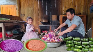 The process of making five-colored sticky rice to bring to the market sell-Cooking