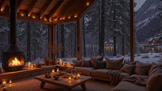 Cozy Winter Cabin Ambience - Gentle Snowfall, Soft Jazz & Crackling Fireplace For Study And Sleep screenshot 4