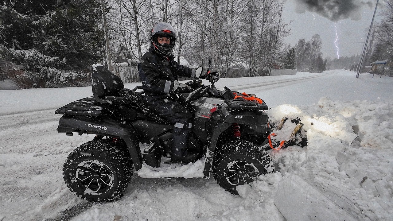 Plowing Heavy and Slippery Snow after the Worst Snowstorm of the Year - ATV