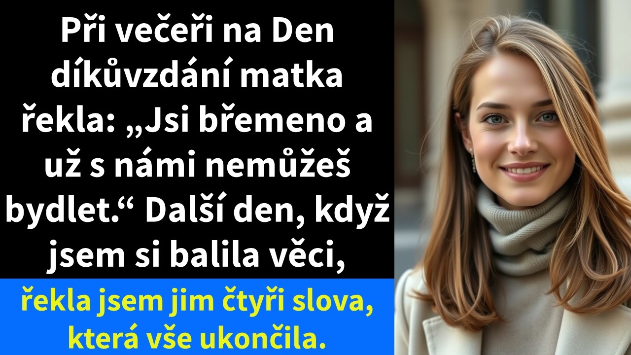 Večeře na Den díkůvzdání začínala jako každá jiná – krocan, svíčky, matčiny vynucené úsměvy. Pak odložila vidličku, podívala se přímo na mě a před celou rodinou řekla: „Jsi přítěž, Claire. Po...