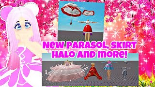 REWORKED PARASOL, SKIRT, NEW HEELS, NEW HALO, SKIRT AND MORE ON ROYALE HIGH! RH LEAKS AND CONCEPTS!