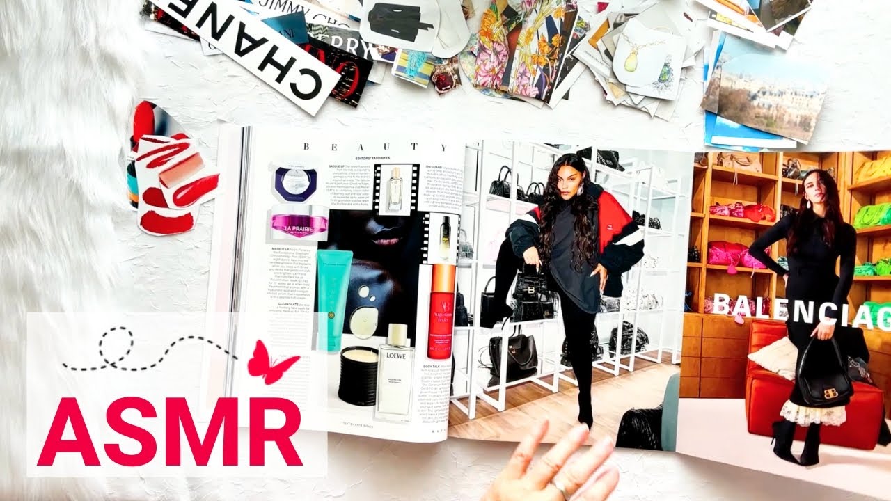 Choosing Fashion Images for Collage, Magazine Flip Through, ASMR Soft Spoken, Paper Sounds