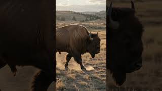 "A massive American bison walks across the open plains of Yellowstone during sunset. #animals