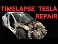 Wrecked timelapse tesla model 3 collision repair extremely satisfying