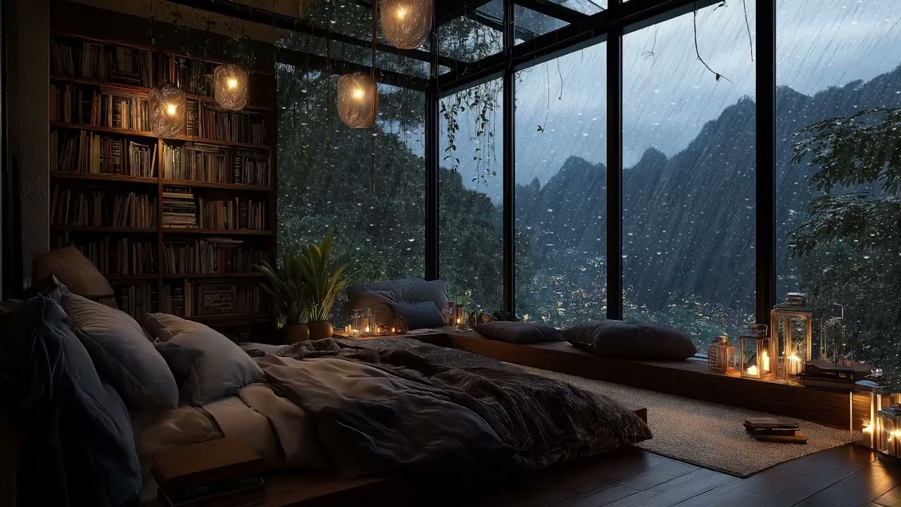 Midnight Rain by the Window ❄️ Cozy Fireplace Sounds for Sleep (3 Hours)