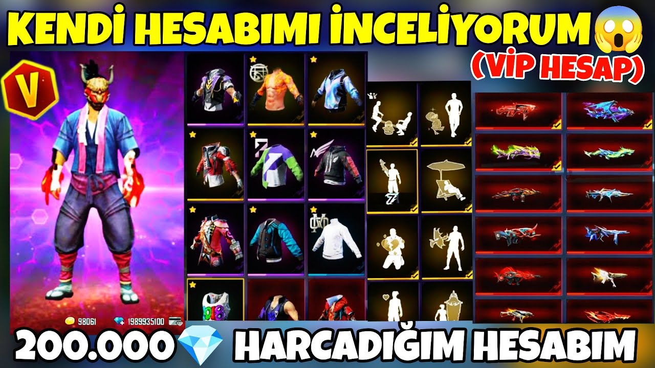 200.000 ELMAS HARCADIĞIM HESABIM!! KENDİ HESABIMI İNCELİYORUM 7 YILLIK HESAP İNCELEME FREE FİRE