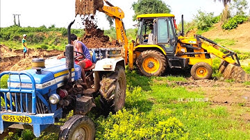 Jcb 3dx Machine Loading Mud In Powertrack 434 Ds Plus And Mahindra 475 Di Tractor For Making Pond |