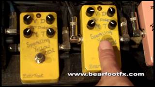 The Sparkling Yellow Overdrive 1 & 2 pedals from Bearfoot FX