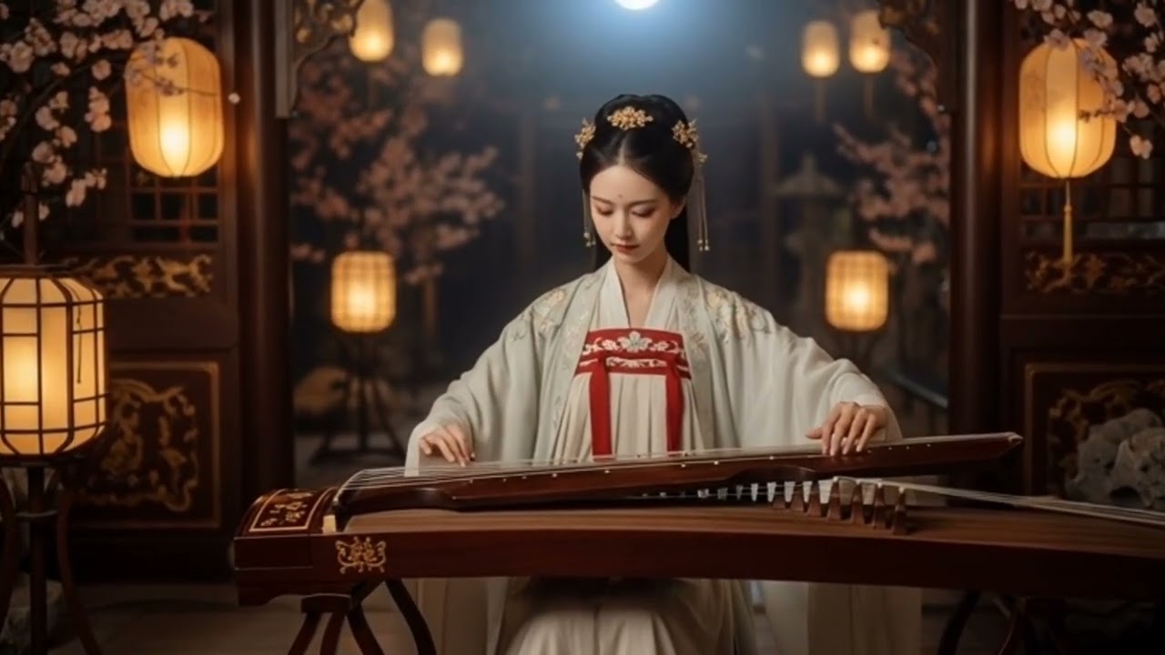 A Beautiful Girl Playing melodies Under the Moon
