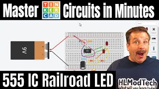 Tinkercad Circuits Blinking Rail Road crossing LED 555 IC in Minutes
