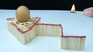 Bake Eggs Easier by Using Flame of 300 Matches with Domino Effect