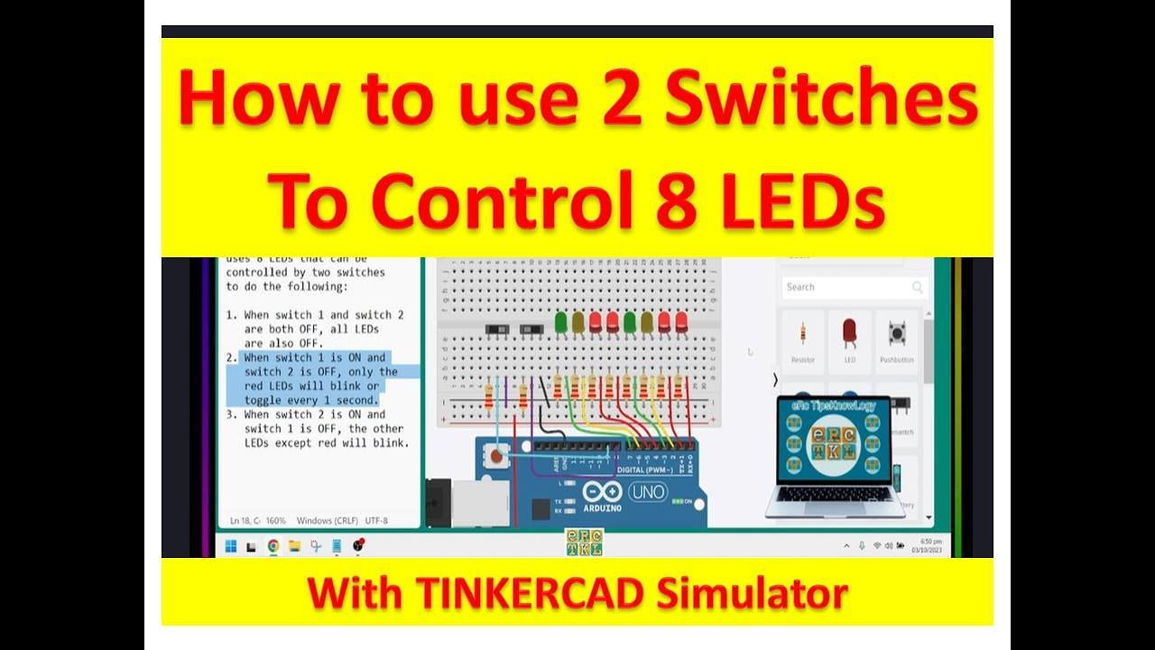 Arduino Tinkercad Tutorial with 8 LEDs and 2 Switches - YouTube