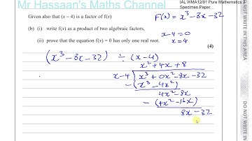 P2 new Specimen Paper IAL Q5   Factor and Remainder Theorems, Algebraic Long Division