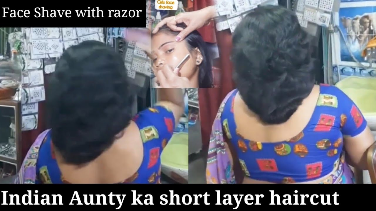 indian aunty ka short haircut and hairstyle | women face shave by razor | women long haircutting