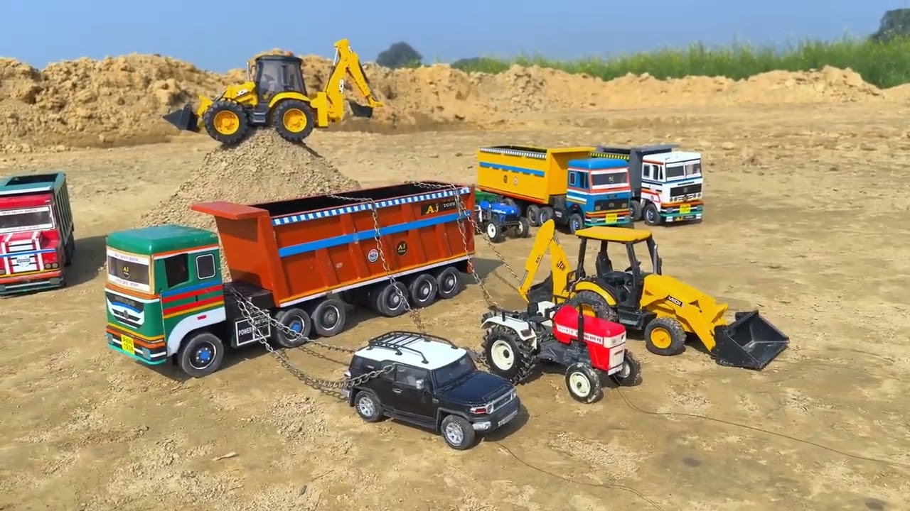 JCB 5CX Loading Mud Tipper Dumper Truck Accident Pulling Out Car Tractor Jcb3dx? Jcb ki Khudai Video