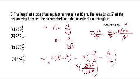 The length of a side of an equilateral triangle is 18 cm  The area in cm2 of the region lying betwee