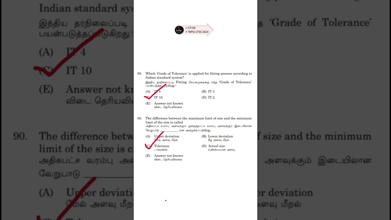 TNPSC CTSE 2024|ITI LEVEL FITTER MCQ & ANSWER|Part- 8|GreaThings|Mechanical in Tamil