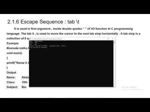 2.1.6 Escape Sequence Tab in C