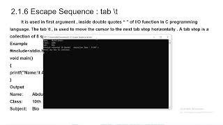 2.1.6 Escape Sequence Tab in C