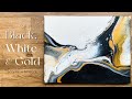 【Black, White and Gold】- acrylic fluid art + texture paint / 壓克力流動畫 + 質感增後劑效果