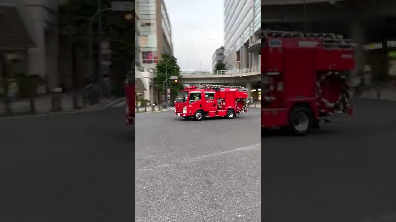 F. D. Y. C. 119 Fire engine is passing by around Minato Mirai area