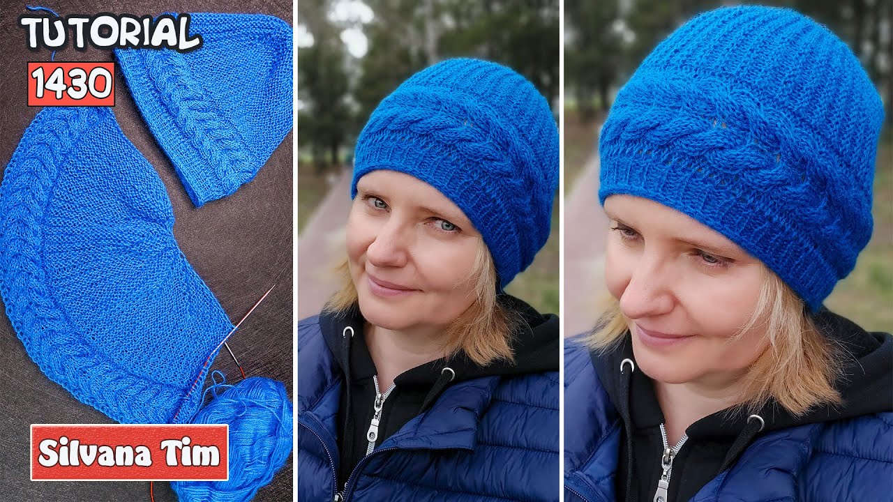 ВЯЗАНАЯ ШАПКА ДВУМЯ СПИЦАМИ вертикально с перекрещенной тесьмой 