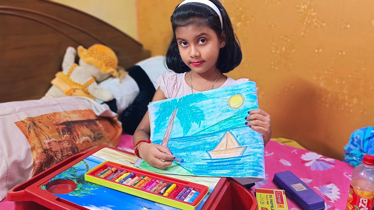 ডোনা খাতায় 5 মিনিটে সিনারি আঁকলো। Dona r Scenery Drawing